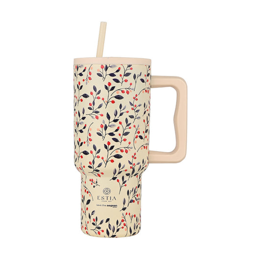 Estia Θερμός Straw Tumbler XL Save The Aegean 900ml Bloom Beige