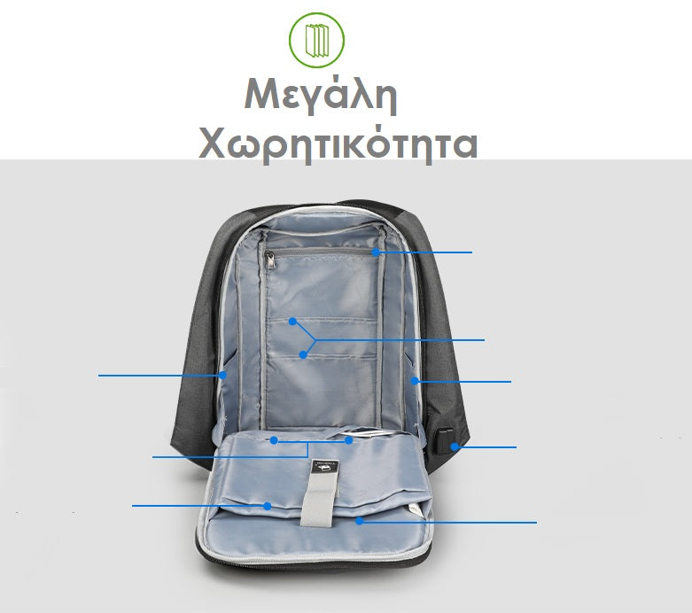 Tigernu T-B3599 Αντικλεπτικό Σακίδιο Πλάτης Μαύρο
